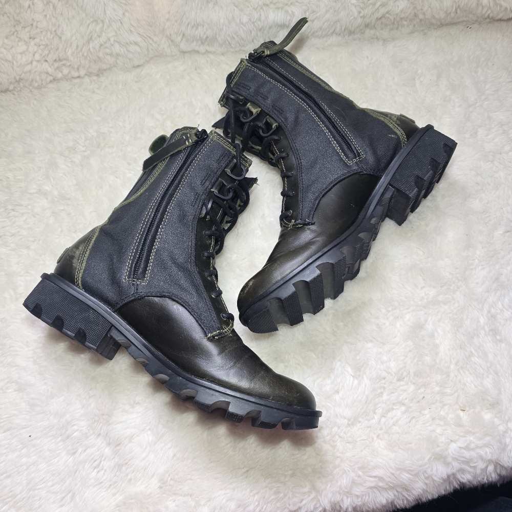 Sorel Phoenix Waterproof Lace Up Combat Boots Alpine Tundra Dark Green Black 9